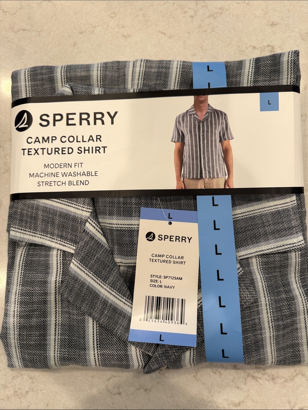 Sperry Navy & White Vertical Stripe Camp-Collar Shirt